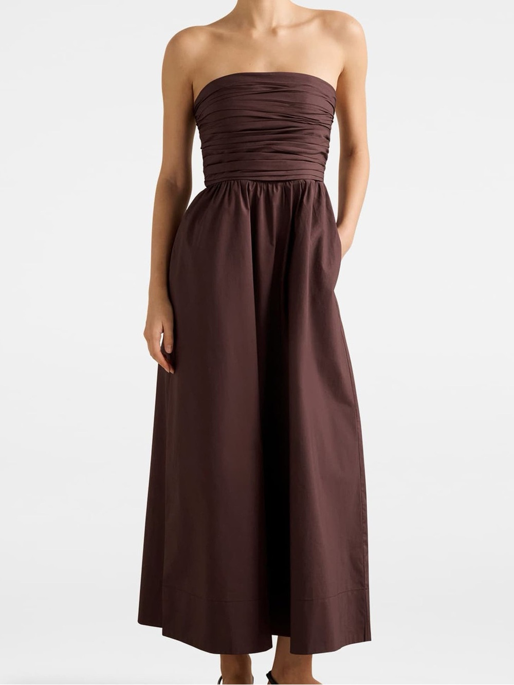 Ever New Siara Strapless Ruched Midi Dress Chocolate Brown Size 10